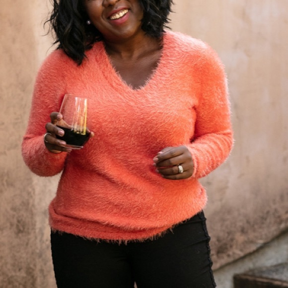 Evy’s tree Ruthie orange eyelash v neck sweater XS - Picture 13 of 13